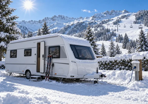 Caravaneige: der Ratgeber fürs Wintercamping mit dem Wohnwagen nahe den Pisten